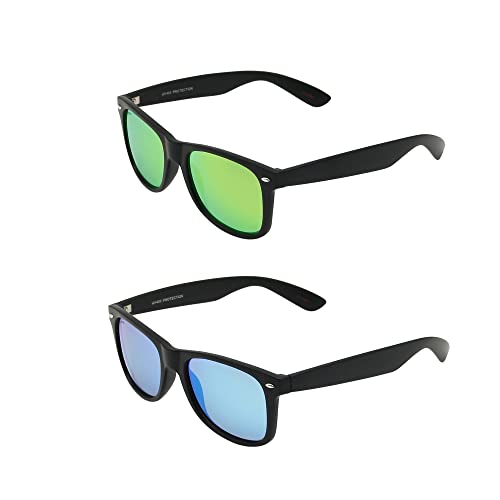 Craftman Classic Rectangle Polarized Matte Finished Sunglasses for Women and Men for Hiking Traveling and Gift 2pack(Black/Mirror green Black/Mirror blue)