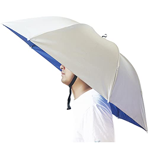 Bocampty Umbrella Hat, 37 inch Fishing Umbrella Hat Hands Free Foldable UV Protection Umbrella Cap Adjustable Headwear for Fishing Golf Camping Beach Gardening Sunshade Outdoor