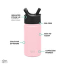 Simple Modern 415 mL Summit Kids Water Bottle with Straw Lid -Travel Hydro Vacuum Insulated Flask Double Wall Liter - 18/8 Stainless Steel -Blush