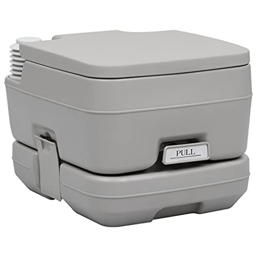 vidaXL Portable Toilet with 10L Waste Holding Tank and 10L Freshwater Tank- High-Density Polyethylene PP Material, Ideal for Camping, Elderly, and Disabled People, Grey