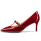 Aachcol Women Stiletto Mid Low Heel Pumps T-Strap Slip-on Pointed Toe Dress Shoes Office Party Wedding Patent 2.5 Inch, Burgundy Red, 9.5