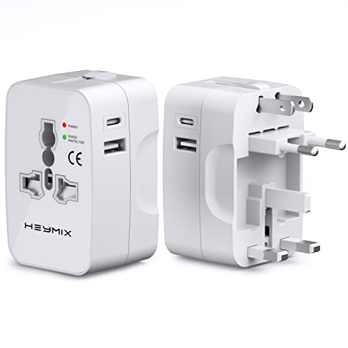 Heymix International Power Adapter, Universal Travel Adapter USB C, World Travel Power Plug With USB, All In One Travel Plug Adapter For EU/US/UK/India/Bali To AUS Compatible With Iphone/Sumsang/Pixel