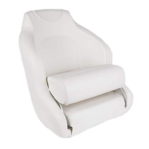 Leader Accessories Two Tone Captains Bucket Seat Boat Seat Premium Sports Flip Up Boat Seat (Model A - White)