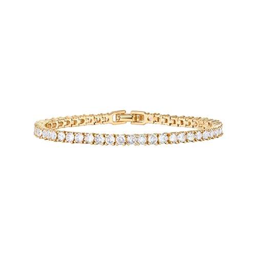 PAVOI 14K Gold Plated 3mm Cubic Zirconia Classic Tennis Bracelet | Gold Bracelets for Women | Size 6.5-7.5 Inch, 6.5 Inches, Yellow Gold, Cubic Zirconia