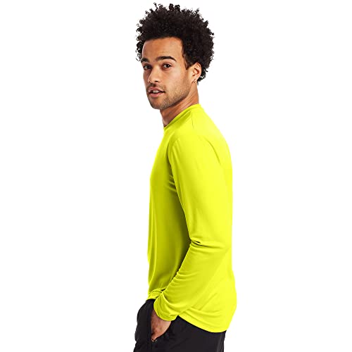 Hanes Men's Long Sleeve Cool DRI T-Shirt UPF 50+, Safety Green, Large (Pack of 2)