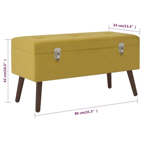 'vidaXL Luxurious Velvet Entryway Bench with Storage Compartment, Mustard Yellow & Solid Pine Wood - Practical and Decorative Piece for Home 80 x 34 x 42 cm