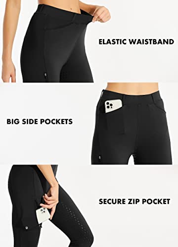 Willit Women's Riding Pants Full Seat Silicone Breeches Equestrian Horseback Riding Tights with Zipped Pocket Black M