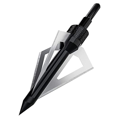 12pcs Archery Bow Hunting Tips Arrow Heads Screw 100 Grain 3 Blade Broadheads (Black)