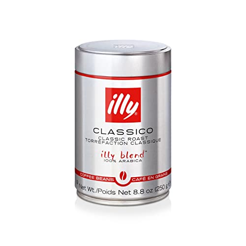 illy Classico Whole Bean Coffee, Medium Roast, Classic Roast with Notes of Caramel, Orange Blossom and Jasmine, 100% Arabica Coffee, No Preservatives, 8.8 Ounce (Pack of 6)