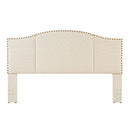 24KF Middle Century Linen Upholstered Tufted King Size Headboard with Antique Brass Nail Heads Trim King/California King headboard-Ivory