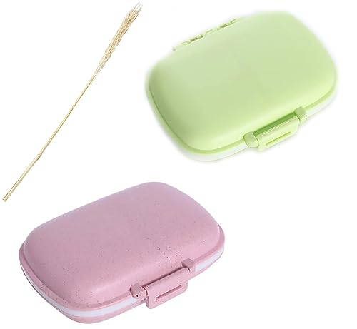 2Pcs Travel Pill Case,Personal Pill Organizers,8 Compartments Portable Pill Organizer,Small Pill Container for Daily Vitamins,Cod Liver Oil, Supplements and Medication(Color is not fixed)