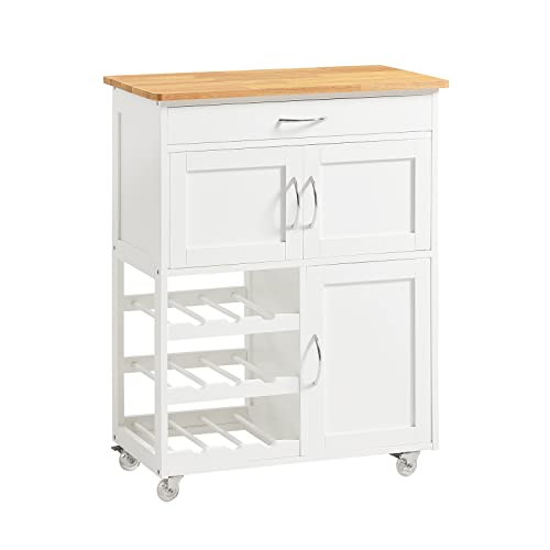 SoBuy Kitchen Trolley, Kitchen Island with Wine Racks, Portable Workbench, Serving Cart for Bar, Dining