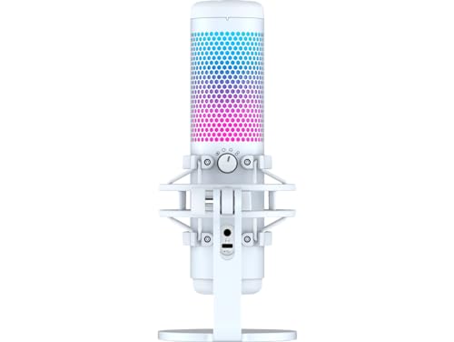 HyperX QuadCast S – RGB USB Condenser Microphone for PC, PS5, Mac, Anti-Vibration Shock Mount, 4 Polar Patterns, Pop Filter, Gain Control, Gaming, Streaming, Podcasts – White