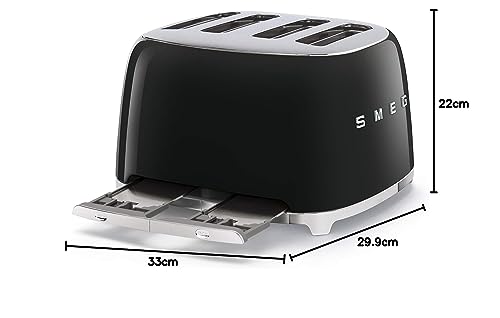 Smeg TSF03BLUK 4 Slice Toaster, Extra Wide Slots, 3 pre set programmes, Black