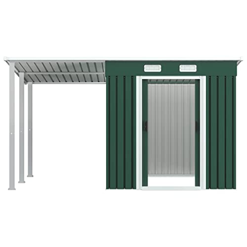 vidaXL Garden Shed with Extended Roof Outdoor Patio Storage Tool Workshop Shelter Carport Equipment Log Shade House Green 193cm Steel