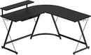 SHW L-Shape Gaming Desk with Monitor Stand for Home Office, Black