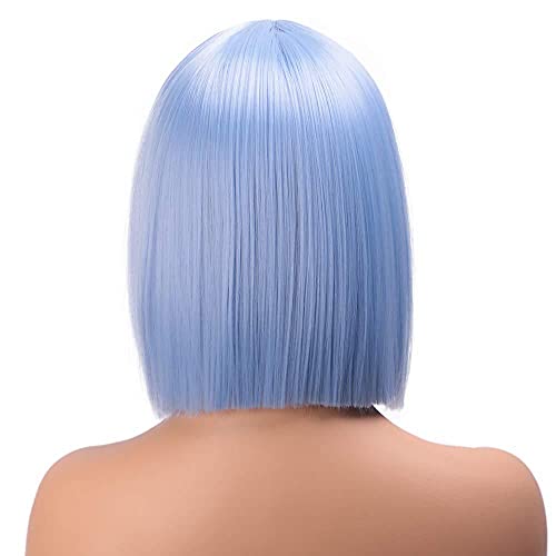 Ladies Medium Length Straight Hair Synthetic Bob Wig (Blue)