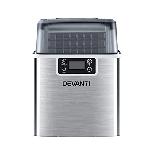 Devanti Ice Maker Machine, 3.2L Stainless Steel Portable Countertop Icemaker Cube Makers Commercial Home Office Kitchen Appliances, Electric Fast Freeze Silver