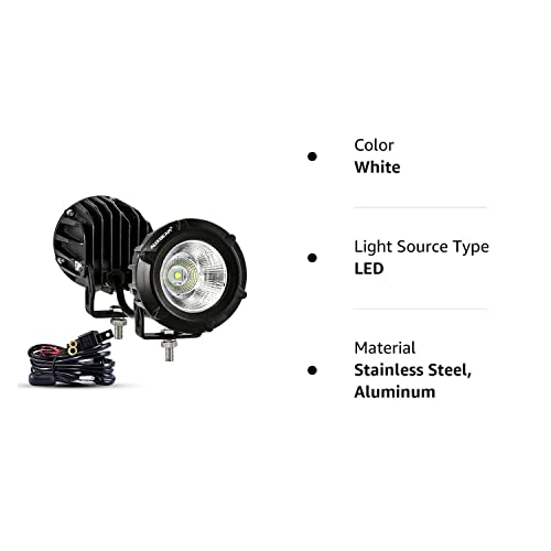 Auxbeam LED Pod Light, 3.5 Inch Round Offroad Lights Spot Beam Driving Lights, White Off Road Spotlights with Wiring Harness for Jeep Wrangler Truck Pickup SUV ATV UTV (2 Pcs)