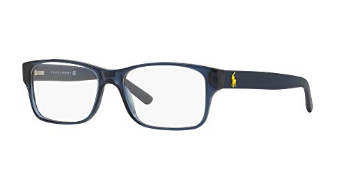 Polo Ralph Lauren Men's PH2117 Rectangular Prescription Eyewear Frames, Shiny Transparent Blue/Demo Lens, 54 mm, Shiny Transparent Blue/Demo Lens, 54 mm