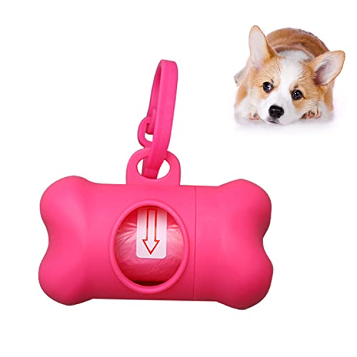 ZENVALY Dog Waste Bag Dispenser, Portable Waste Bag Dispenser for Hanging Dog Waste Bags, Bag Dispenser for Attaching to the Dog Lead with 1 Roll, Leak-proof Dog Waste Bags, Pink