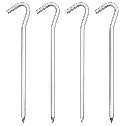 Tent Pegs, 4/8/16/32/64 Pack Aluminum Tent Stakes Pegs with Hook, 7" Hexagon Rod Lightweight Canopy Stakes Pegs for Camping, Canopy, Outdoor Decoration(7", 4 Pack)