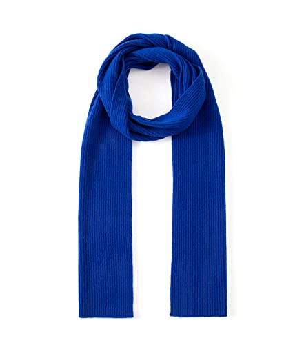 Lallier Cashmere Wool Scarf, Ultra Soft Classic Ribbed Solid Color Winter Scarf for Men and Women with Gift Box, Sapphire Blue, One size