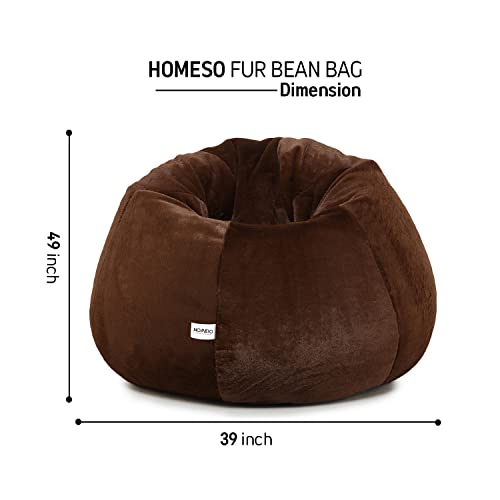 HOMESO Teardrop Shape Faux 5XL Fur Bean Bag Chair for Adults & Kids [No Filling] (Brown)