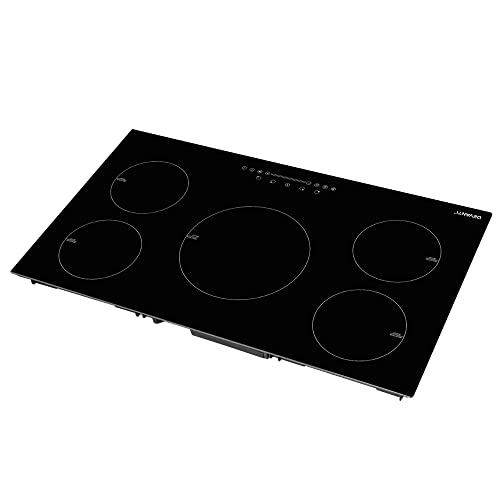 Devanti Induction Cooktop, Ceramic Glass Portable Cookware Cooker Super Powerful Electric Stove Plate Home Kitchen Appliance, With 5 Cooking Zones Touch Control Panel Black