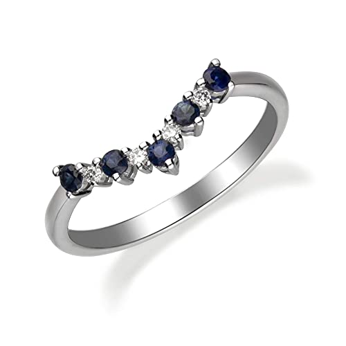 Gin and Grace 10K White Genuine Blue Sapphire Ring with Diamonds for women | Ethically, authentically & organically sourced (Round-Cut) shaped Sapphire hand-crafted jewelry for her | Sapphire Ring for women