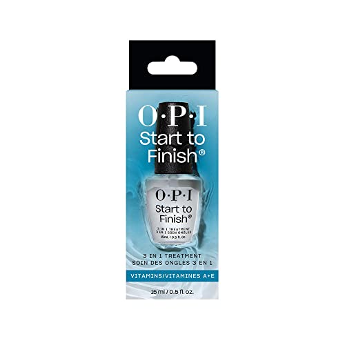 OPI Start to Finish, 3-in-1 Treatment, Base Coat, Top Coat, Nail Strengthener, Vitamin A and E, Vegan Formula, Long Lasting Shine, Up to 7 Days of Wear as Top Coat, Clear, 15ml