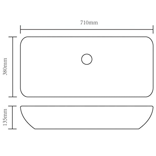 "vidaXL Luxury Rectangular Bathroom Ceramic Basin Sink in Glossy White - Modern Design - Artistic and Easy Cleaning - 71 x 39 cm"