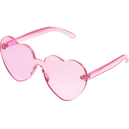 Maxdot Heart Shape Sunglasses Rimless Transparent Heart Glasses Colorful Party Favors, Light Pink, Medium