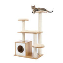 PAWZ Road Multi-Level Modern Cat Tree Full Wrapped Sisal-Covered Scratching Post Luxury Cat Towers Furniture with Large Condo 115CM（Beige）