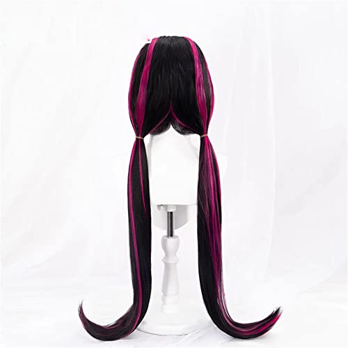 Konniqiwa Anime Cosplay Wig 80cm Long Black mixed Rose Pink Halloween Party Wigs for Women Girls