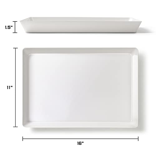 4 Pack, 16" x 11" Large White Serving Trays Set - Reusable Plastic Serving Platters for Cookie, Appetizer, Charcuterie, Snack, Dessert, Party Food Display - Stackable Kitchen CounterTop Tray, BPA Free