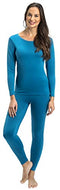 Rocky Womens Thermal 2 Pc Long John Underwear Set Top and Bottom Smooth Knit (Medium, Teal)