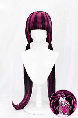 Konniqiwa Anime Cosplay Wig 80cm Long Black mixed Rose Pink Halloween Party Wigs for Women Girls