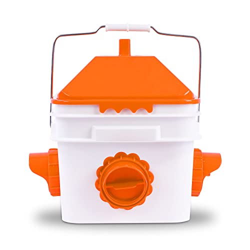 GUEOQTC 10 Pounds Chicken Feeder with 4 Ports, Rainproof Poultry Feeder for Up to 10 Adult Chickens or 15 Chicks(Orange) (OR-CF-8L)