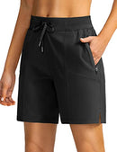 Soothfeel Women's Hiking Cargo Shorts with 4 Pockets 7 Inch Long Quick Dry Athletic Golf Shorts for Women Casual Summer, A-black, 3X-Large