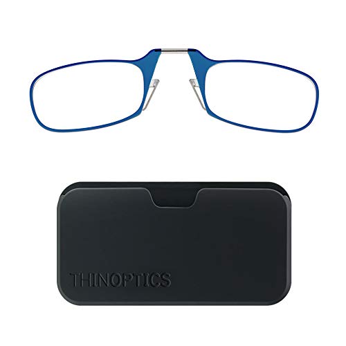 ThinOptics Reading Glasses 2.00 Blue Frames With Universal Pod Compact Case - Slim Light Foldable Eyeglasses +2.00 Strength With Flex-Fit Technology - Men Women