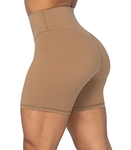 Sunzel High Waist Biker Shorts for Women No Front Seam Soft Yoga Workout  Gym Bike Shorts Tummy Control Squat Proof, Mocha, Medium