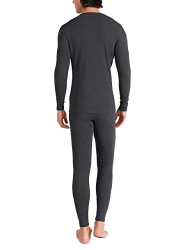 DAVID ARCHY Thermal Underwear for Men Cotton Fleece Lined Men's Thermal Bottoms & Sets Stretch Base Layer Tops & Long Johns, Dark Gray, X-Large