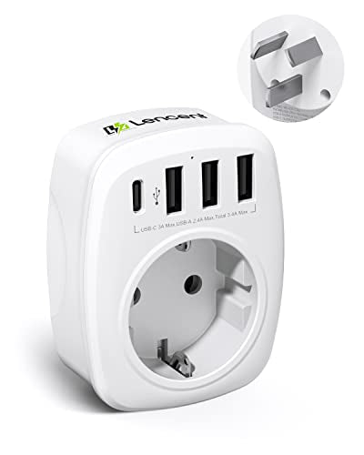 LENCENT Europe to AU Adapter, Australia Outlet Plug Adaptor with 3 USB Ports and Type-C Fast Charging, EU to NZ Travel Plug Converter, 3 Pin AU Adapter Plug, Type I