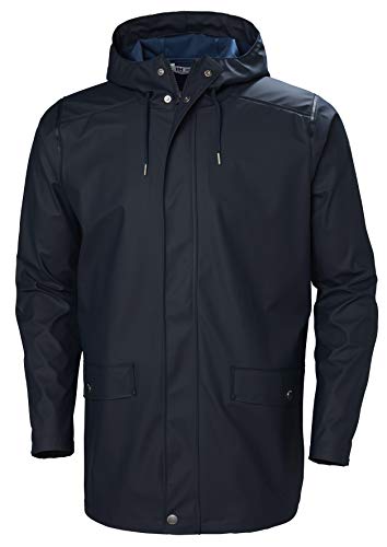 Helly Hansen Men's Moss Long Hooded Fully Waterproof Windproof Raincoat Jacket, 597 Navy, Large