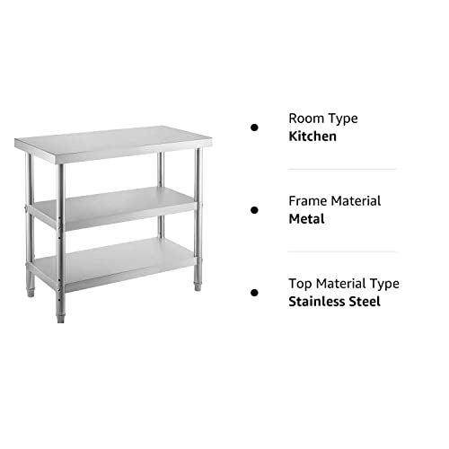 VEVOR Outdoor Food Prep Table, 24x14x33 in Commercial Stainless Steel Table, 2 Adjustable Undershelf BBQ Prep Table, Heavy Duty Kitchen Work Table, for Garage, Home, Warehouse, and Kitchen Silver