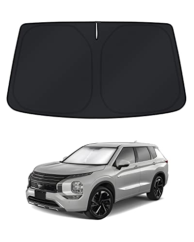 KUST Windshield Sun Shade for Mitsubishi Outlander 2022 2023 2024 Window Shade Sun Visor Cover Foldable Blocks UV Rays Keep Your Car Cooler, Black,Silver