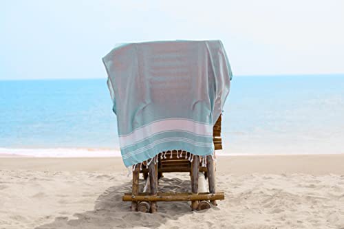 100% Cotton Beach Towel with Beach Bag, 2 Pack Beach Towels Oversized, 39"x71", Pool Towel, Oversized Beach Towel, Highly Absorbent, Extra Large Beach Towel, Quick Dry Towel, Travel Towel - Aqua