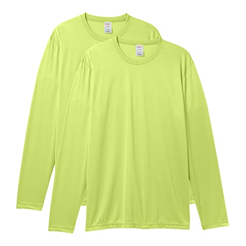 Hanes Men's Long Sleeve Cool DRI T-Shirt UPF 50+, Safety Green, Large (Pack of 2)