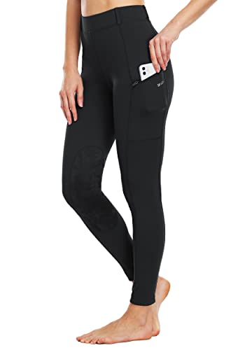 Willit Women's Riding Tights Knee-Patch Breeches Equestrian Horse Riding Pants Schooling Tights Zipper Pockets